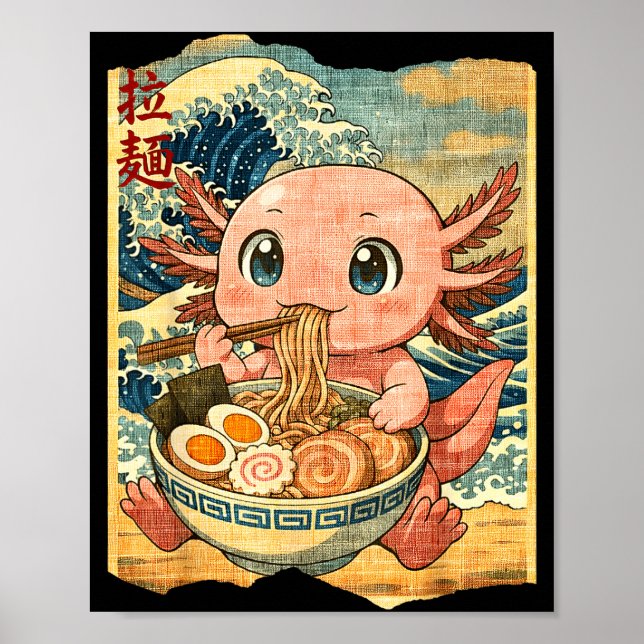 Funny Kawaii Axolotl Ramen Noodle Bowl Japanese Wa Poster (Vorne)