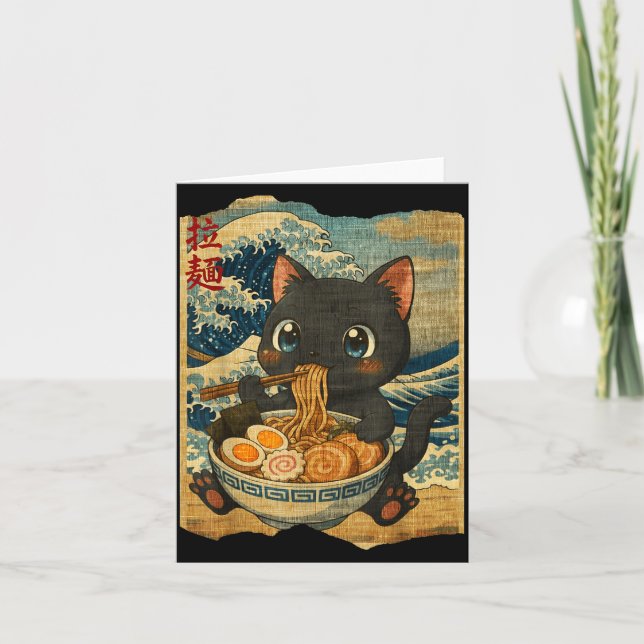 Funny Kawaii Black Cat Ramen Noodle Bowl Japanese  Karte (Vorderseite)