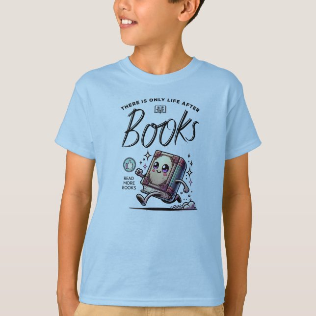 Funny Kawaii Buch mit Zitat Mehr Bücher T-Shirt (Vorderseite)