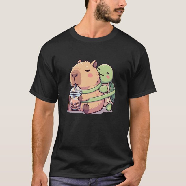 Funny Kawaii Capybara Turtle Boba Tea Cute Men Wom T-Shirt (Vorderseite)