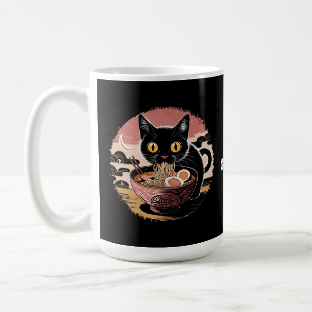 Funny Kawaii Cat Eating Ramen Noodles Niedlich Ani Kaffeetasse (Links)
