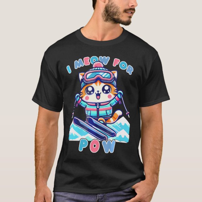 Funny Kawaii Cat Skiing Cool Anime T-Shirt (Vorderseite)