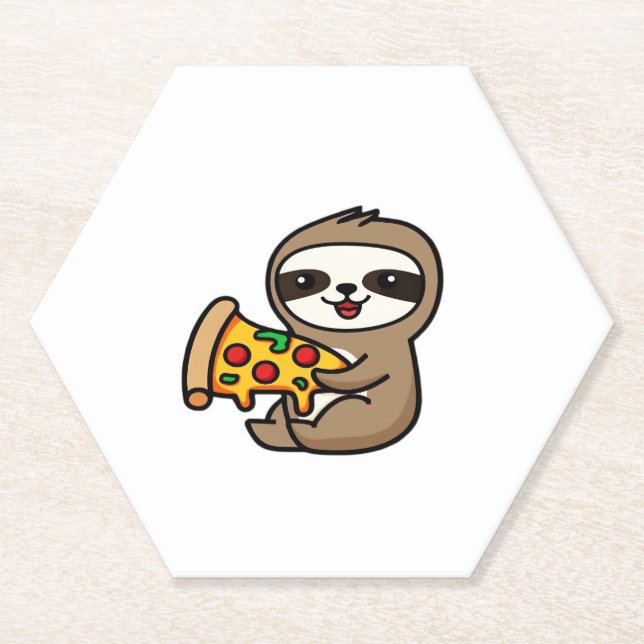 Funny Kawaii Chibi Sloth mit Pizza � Niedlichen Ca Untersetzer (Vorderseite)