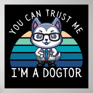 Funny Kawaii Husky Dog Doctor Poster