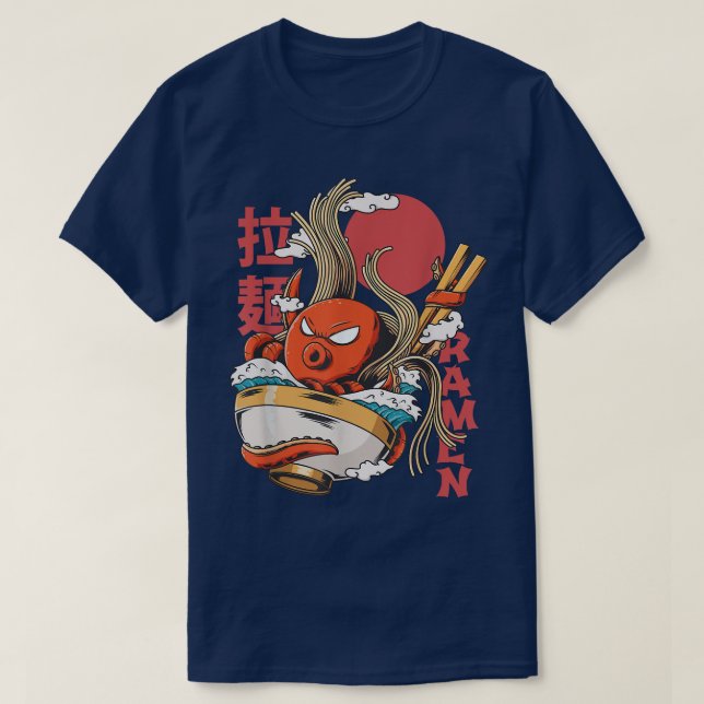 Funny Kawaii Ramen Cute Anime octopus Japanese Asi T-Shirt (Design vorne)