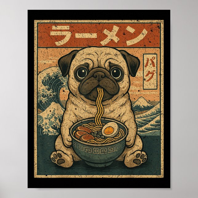 Funny Kawaii Ramen Mops Japanischer Noodles Mops E Poster (Vorne)