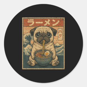 Funny Kawaii Ramen Mops Japanischer Noodles Mops E Runder Aufkleber