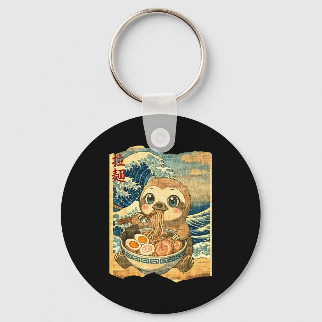 Funny Kawaii Sloth Ramen Noodle Bowl Japanese Wave Schlüsselanhänger (Vorderseite)