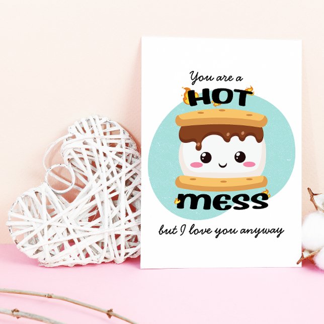 Funny Kawaii S'mores Hot Mess Karte (You'll definitely make someone a happy camper with this S'mores hot mess card.)