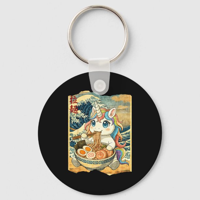 Funny Kawaii Unicorn Ramen Noodle Bowl Japanese Wa Schlüsselanhänger (Vorderseite)