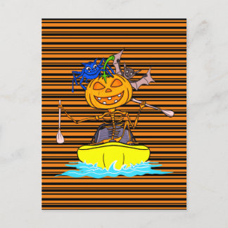 Funny Kayaker Skeleton Kayaking Pumpkin Halloween Postkarte