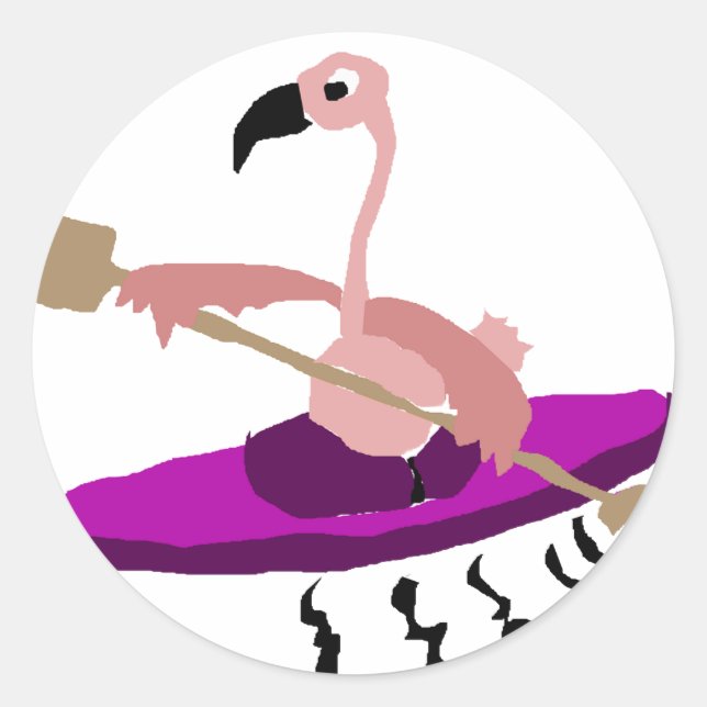 Funny Kayaking Flamingo Runder Aufkleber (Vorderseite)