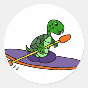 Funny Kayaking Sea Turtle Runder Aufkleber