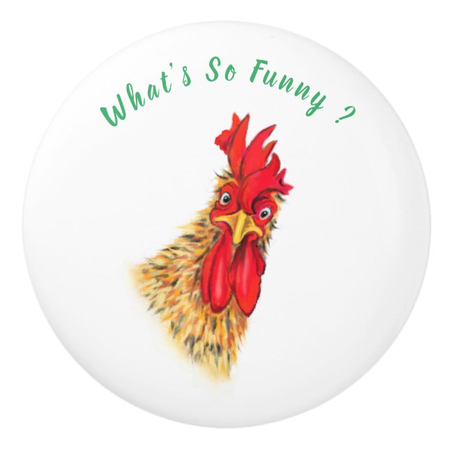 Funny Keramik Knoblauch mit überraschendem Rooster Keramikknauf (Vorderseite)