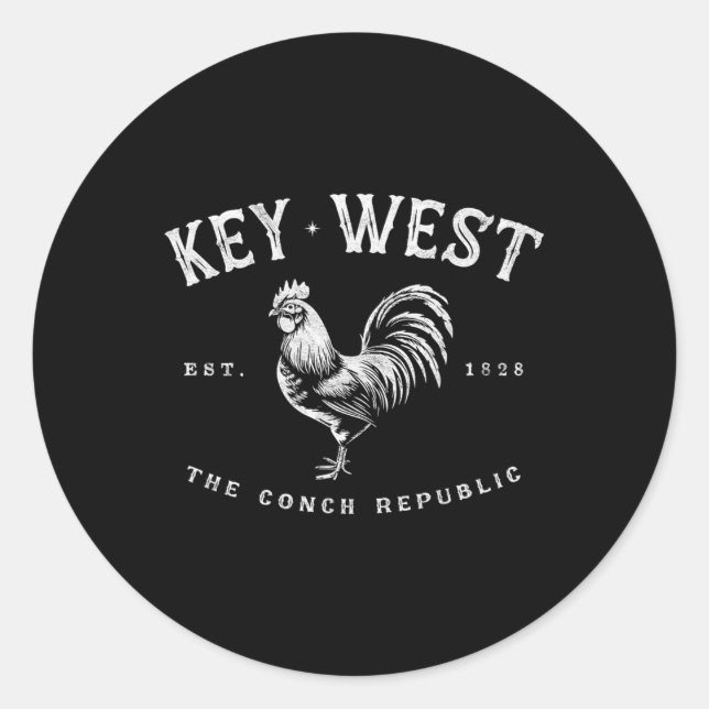 Funny Key West Rooster Chicken Sunrise Fischen Sur Runder Aufkleber (Vorderseite)