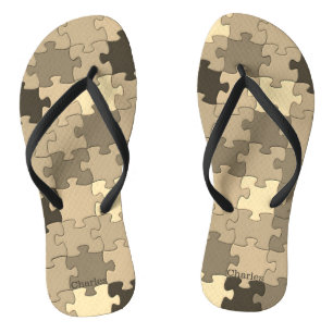 Funny Khaki Brown Puzzle Muster Name oder Text hin Flip Flops