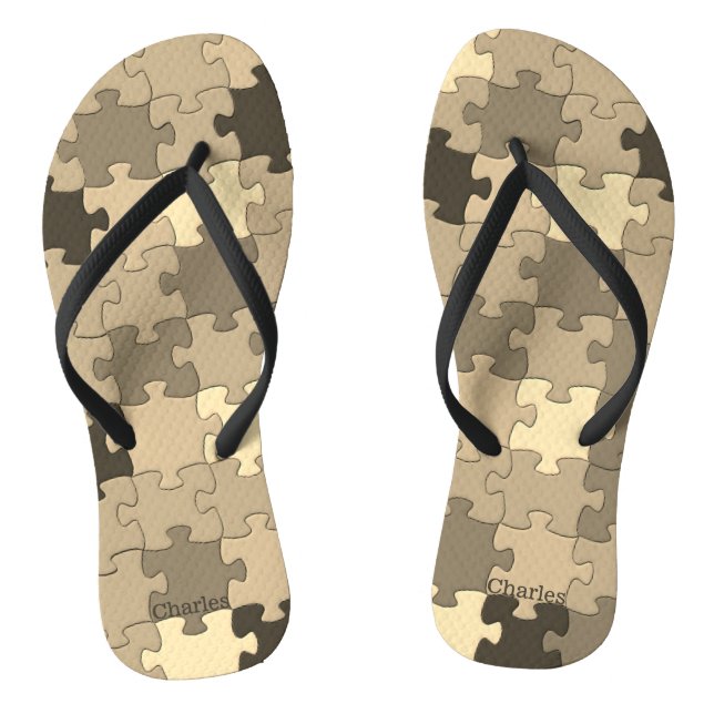Funny Khaki Brown Puzzle Muster Name oder Text hin Flip Flops (Fußbett)