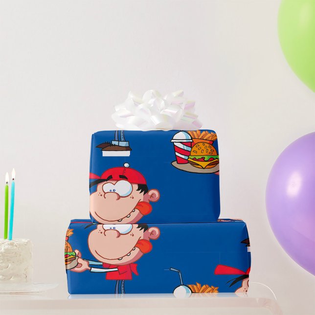 Funny Kid Fast Food Lover Burger, Fries und Drink Geschenkpapier (Von Creator hochgeladen)