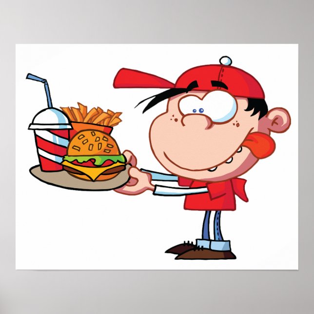Funny Kid Fast Food Lover Burger, Fries und Drink Poster (Vorne)