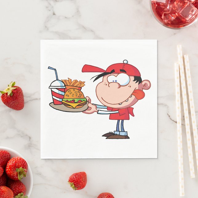 Funny Kid Fast Food Lover Burger, Fries und Drink Serviette (Von Creator hochgeladen)
