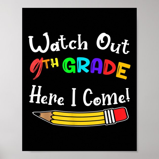 Funny Kids Back to School Achtung 9. Klasse hier Poster (Vorne)