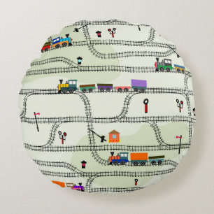 Funny kids nahtlose Musterbahn mit locomotiv Rundes Kissen