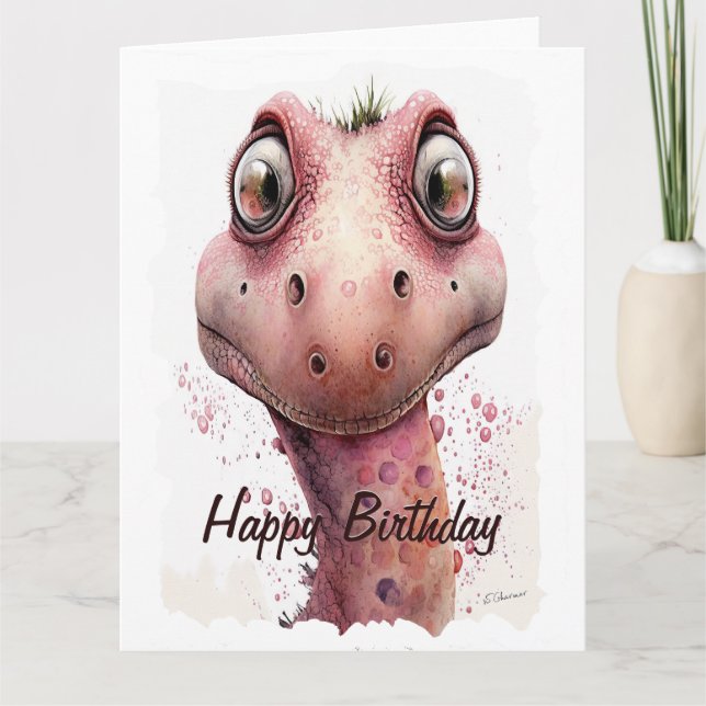 Funny Kids Niedlich und liebenswert Pink Dinosauri Karte (Vorderseite)