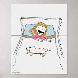 Funny kids poster girl und dog zusammen im Bett