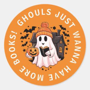 Funny Kids Pumpkin Ghost Book Lovers Runder Aufkleber