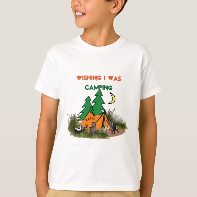 Funny Kids T - Shirt mit Camp Zelt und Raccoon (Vorderseite)