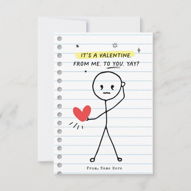 Funny Kids Valentine's Day Stick Figure Carte Humo (Devant)