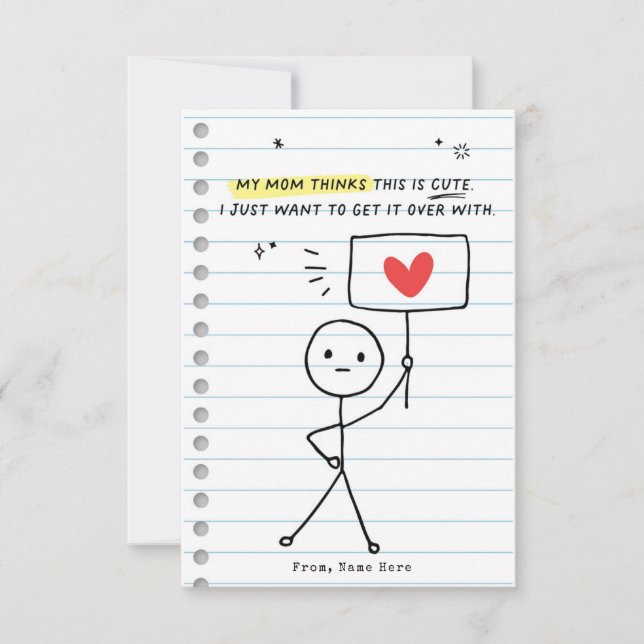 Funny Kids Valentine's Day Stick Figure Carte Humo (Devant)