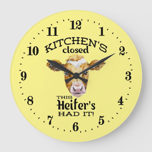 funny Kitchen cow word art Große Wanduhr (Vorderseite)