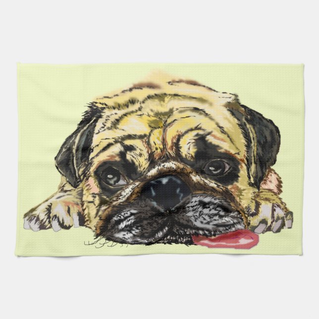 Funny Kitchen Handtuch mit Mops Dog - Ihre Farben (Horizontal)