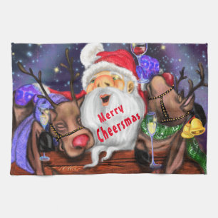 Funny Kitchen Handtuch Santa mit Rentieren