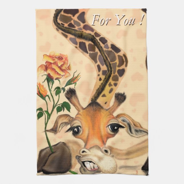 Funny Kitchen Towel Romantic Giraffe - Gentleman Geschirrtuch (Vertikal)