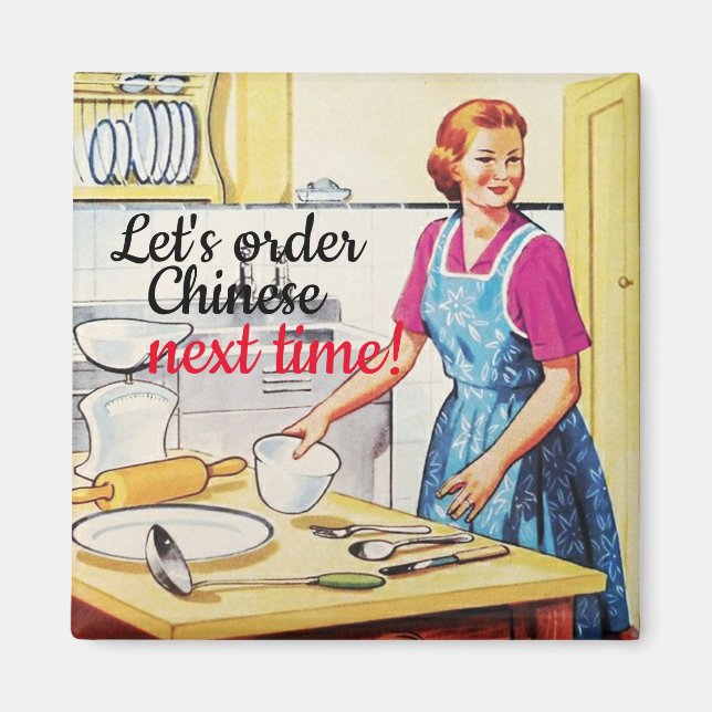Funny Kitsch 1950er Vintage Hausfrau in Kitchen Magnet (Vorne)