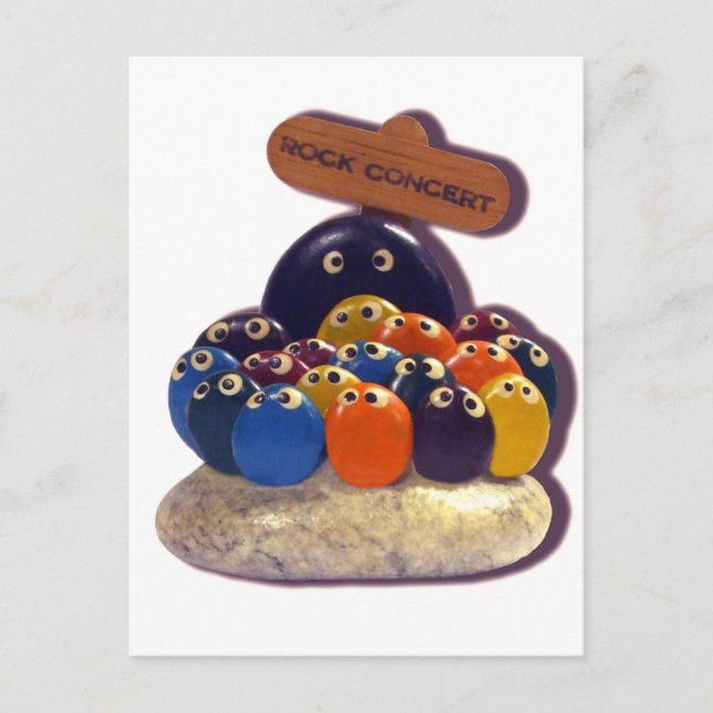 FUNNY KITSCH PET ROCK CONCERT 1970ER POSTKARTE (Vorderseite)