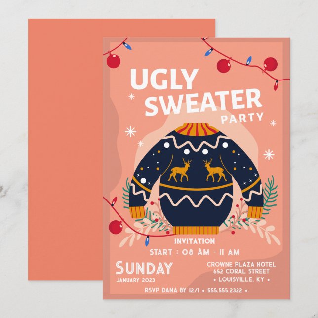 Funny kitschig hässlich Sweater Grau Firmenweihnac Einladung (Vorne/Hinten)