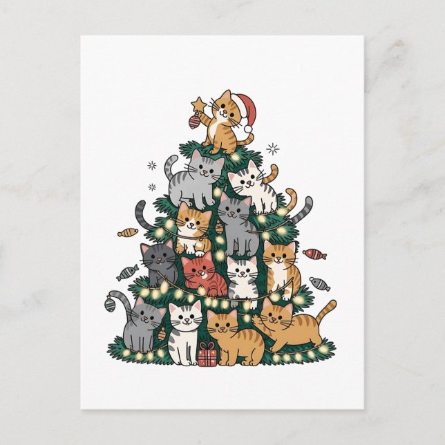Funny Kitten Christmas Tree Cat Pet Animal Lover Ankündigungspostkarte (Vorderseite)