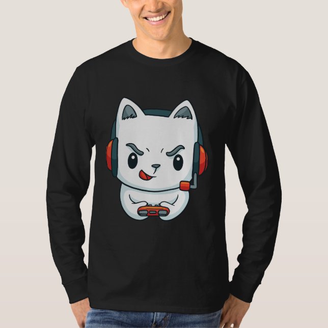 Funny Kitten Gamer T-Shirt (Vorderseite)