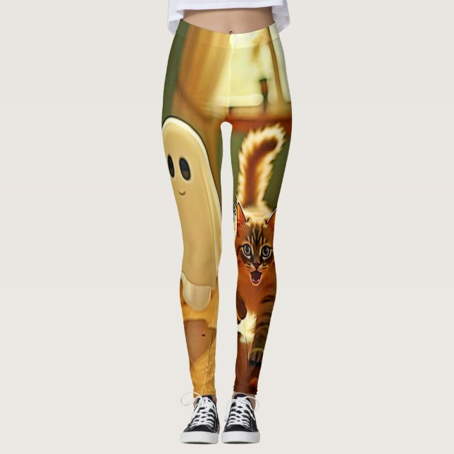 Funny Kitten Spooky Friend Design Leggings (Vorderseite)
