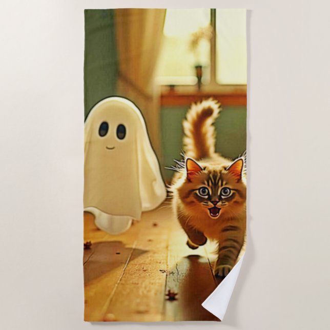 Funny Kitten Spooky Friend Strandtuch (Vorderseite)