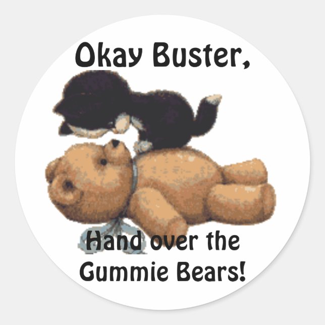 Funny Kitten & Teddy Bear Geschenke Runder Aufkleber (Vorderseite)