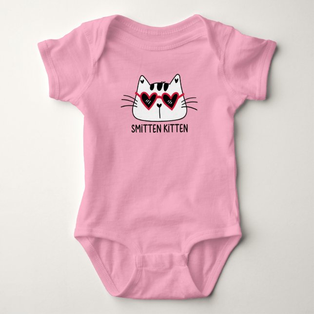 Funny Kitten Valentine Kids Rote Herzsonne Baby Strampler (Vorderseite)