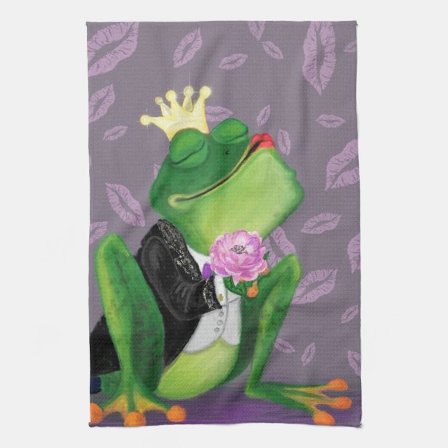 Funny Kittuch mit Froschprinz - Kiss Geschirrtuch (Vertikal)