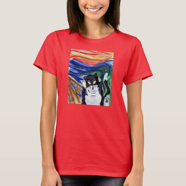 Funny Kitty Screening Cat T - Shirt (Vorderseite)
