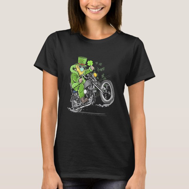 Funny Kleeblatt Leprechaun Hat Motorrad St Patric T-Shirt (Vorderseite)