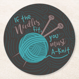 Funny Knitter Humorvolle Needles Garnknitter Runder Pappuntersetzer