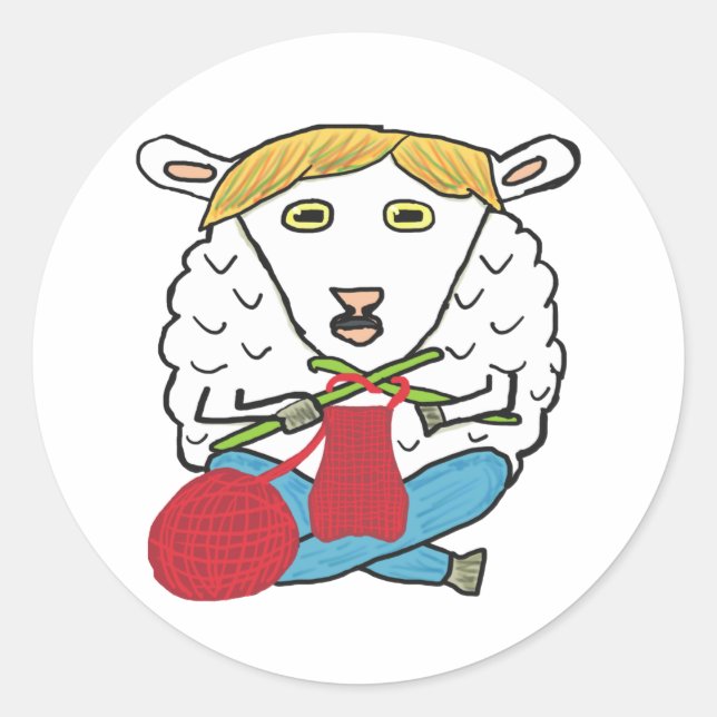 Funny Knitting Sheep Runder Aufkleber (Vorderseite)